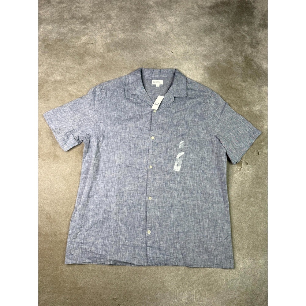 Gap Vacay Shirt Men Large Gray Linen Blend Standard Fit Summer Beach Camp Collar